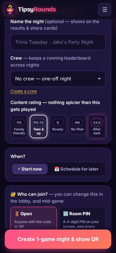 The content rating buttons from PG to XXX