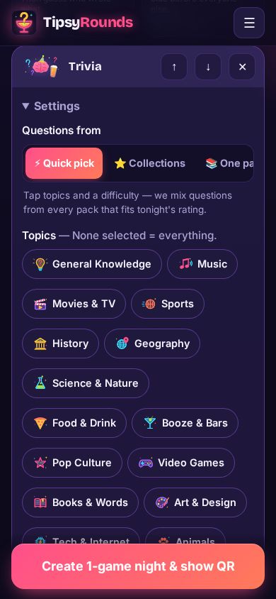 The Questions from tabs with Quick pick selected and topic chips