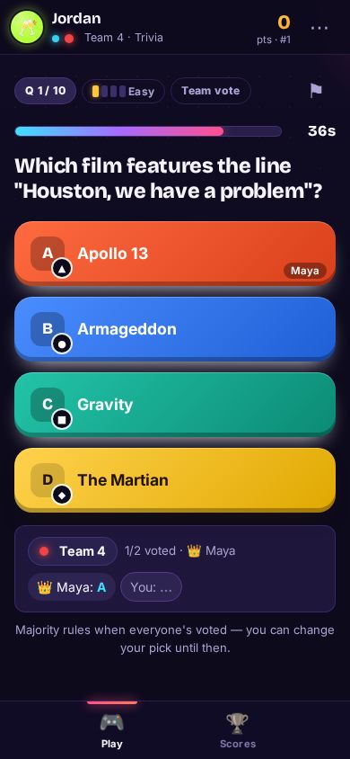 A player phone in team vote, showing a teammate’s pick