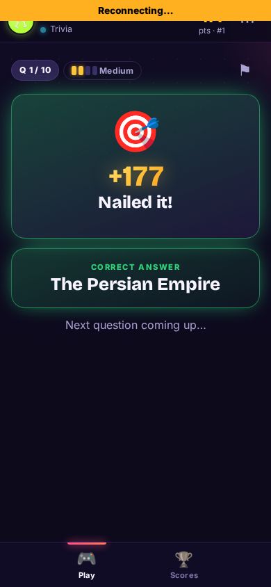 A player phone with the Reconnecting bar at the top