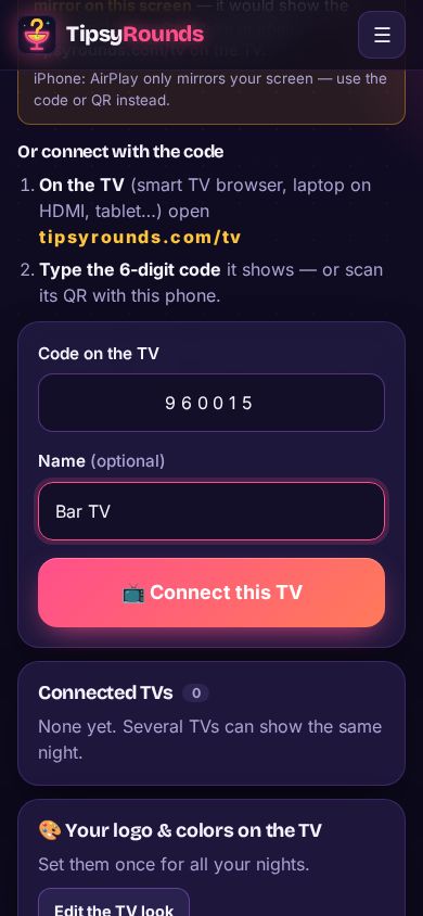 The TV code typed into the host phone