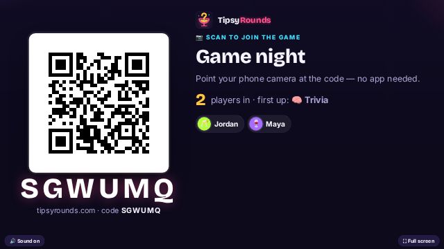 The TV lobby with the join QR and the players
