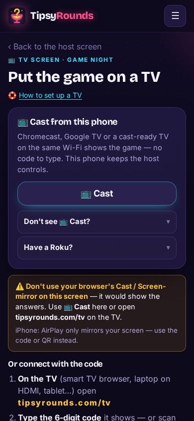 The Cast from this phone card with the Cast button