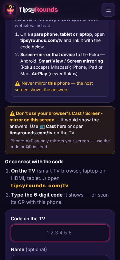 The warning never to mirror the host screen