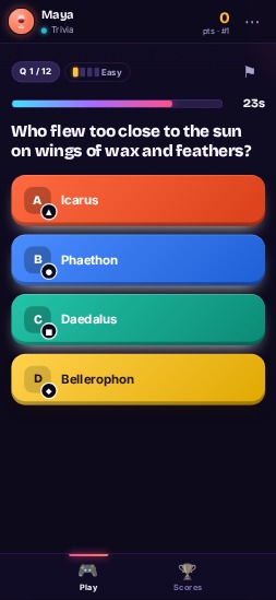 Player phone showing a multiple-choice trivia question