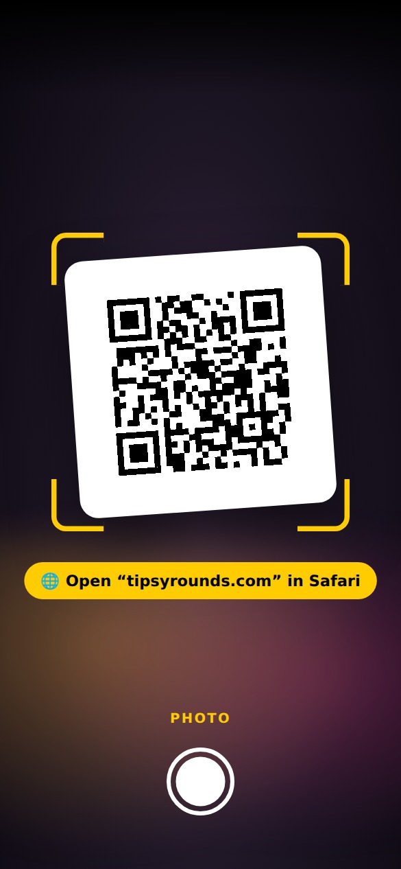 A player’s phone camera scanning the TipsyRounds QR code